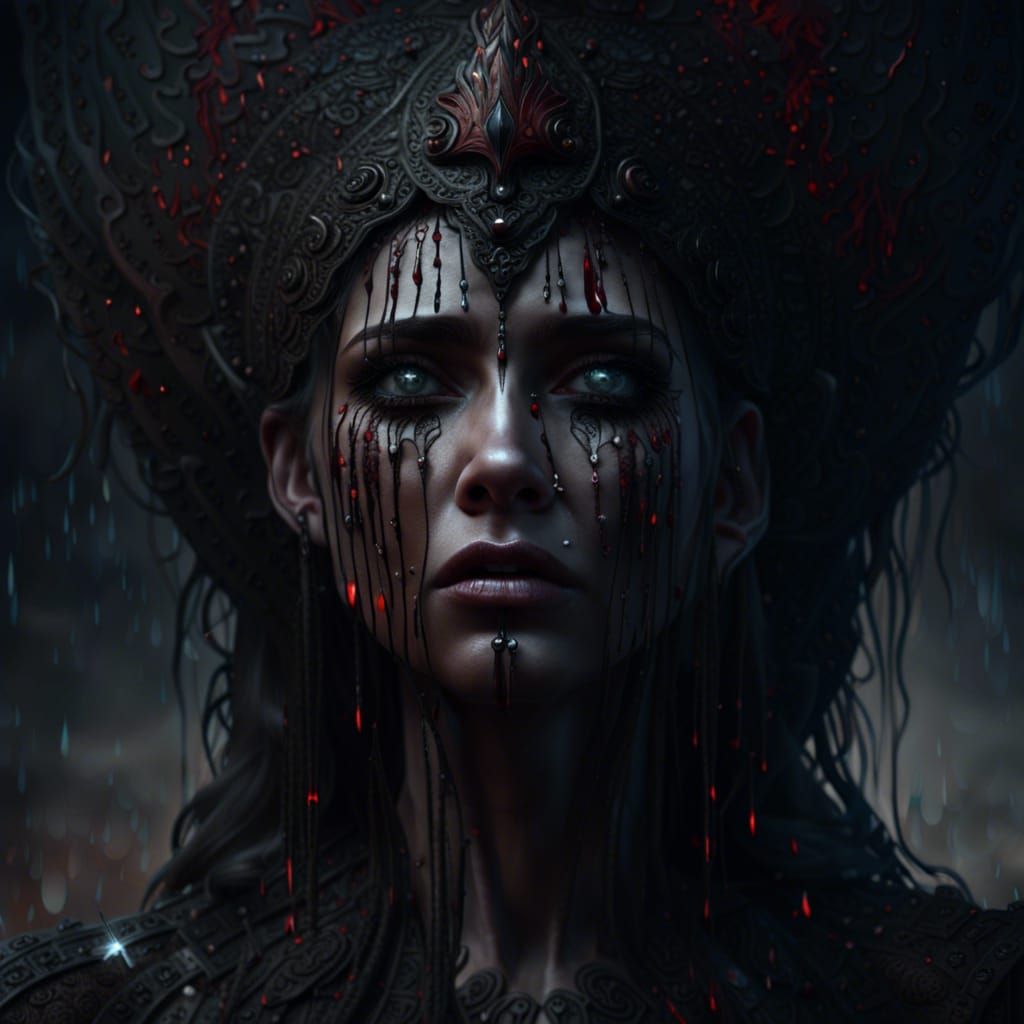 Ancient goddess crying black blood portrait.