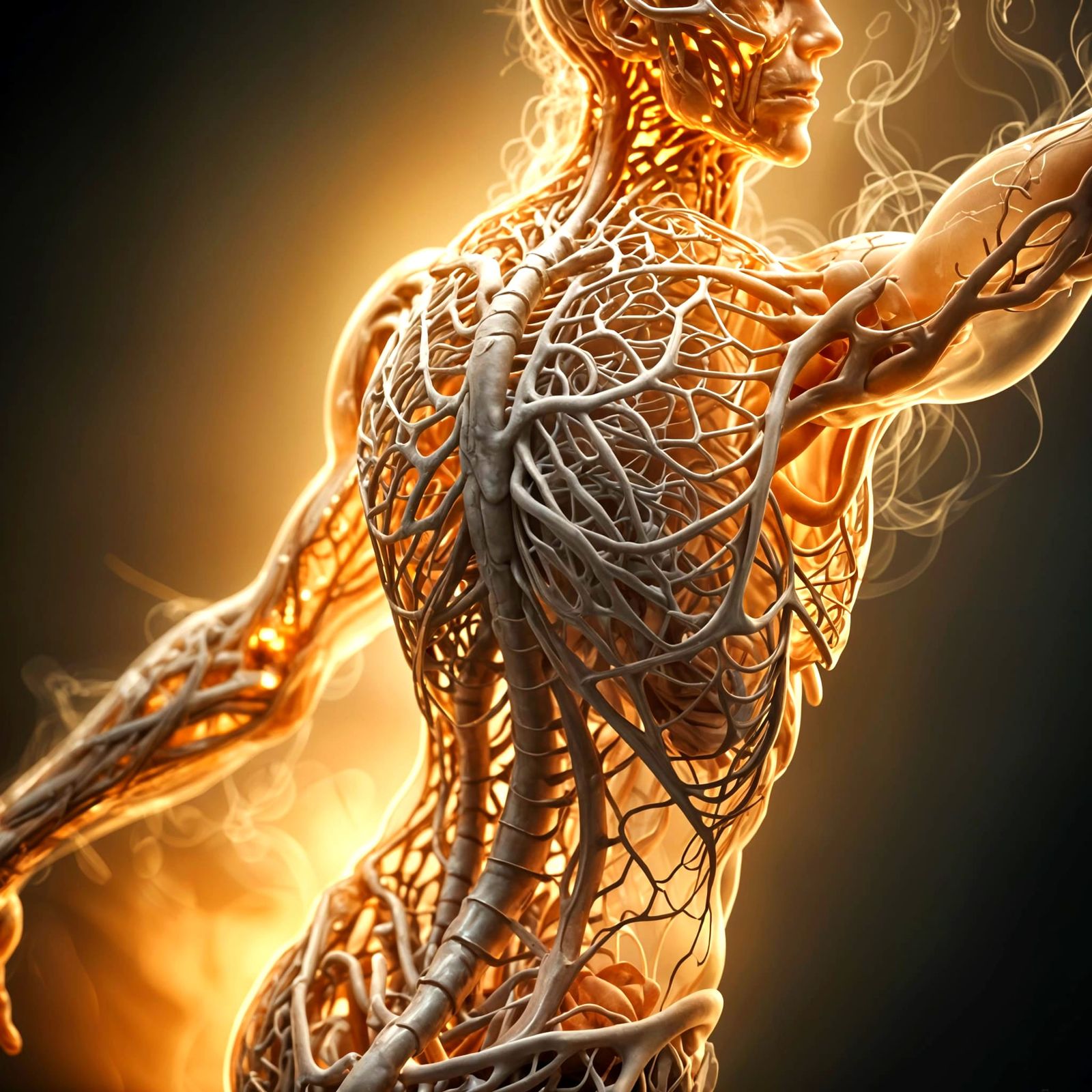 Transparent Anatomical Human Figure in 3D Rendering