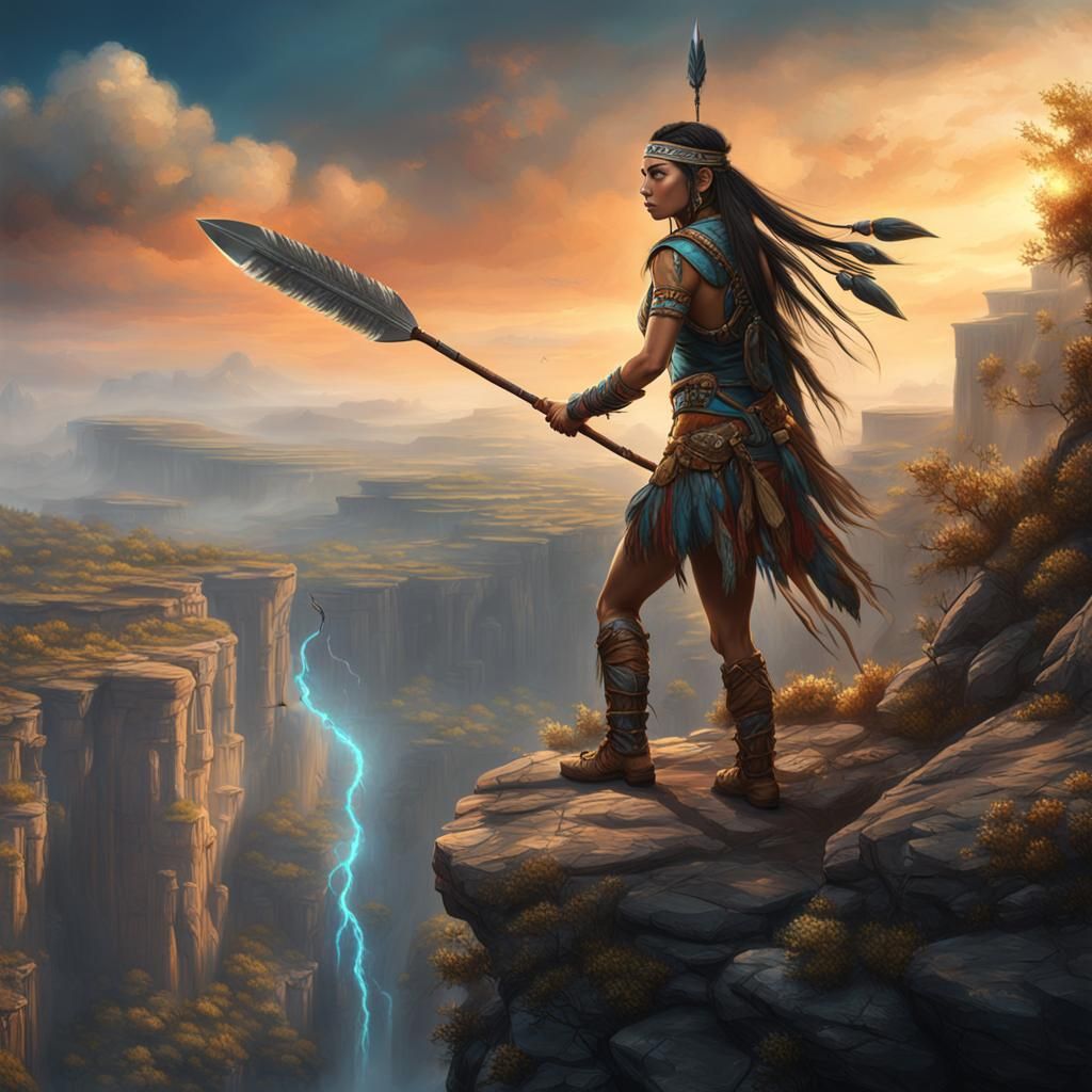 Native American Girl with Spear: Fantasy Concept Art