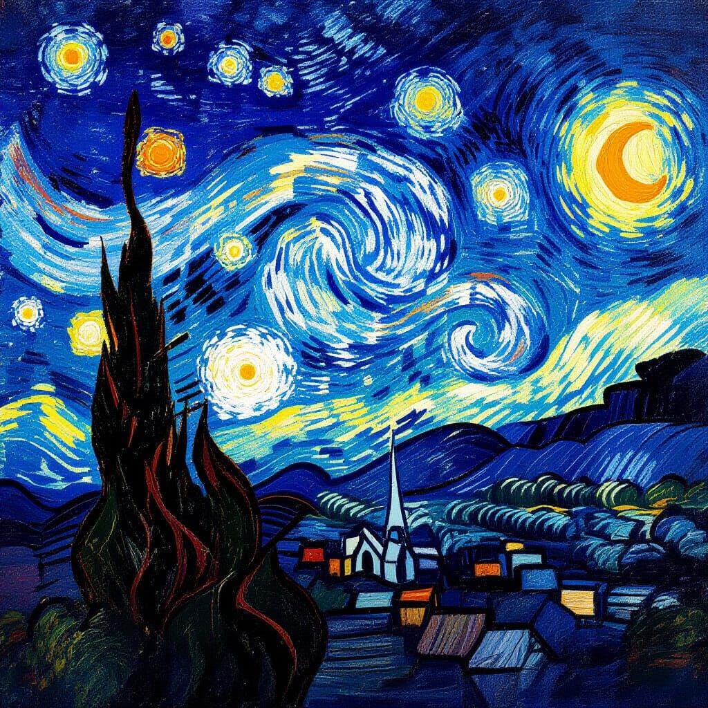 Dreamy Starry Night Sky as Impressionist Painting