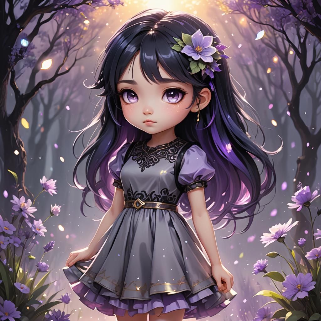 Chibi Girl in Fantasy Landscape Digital Art