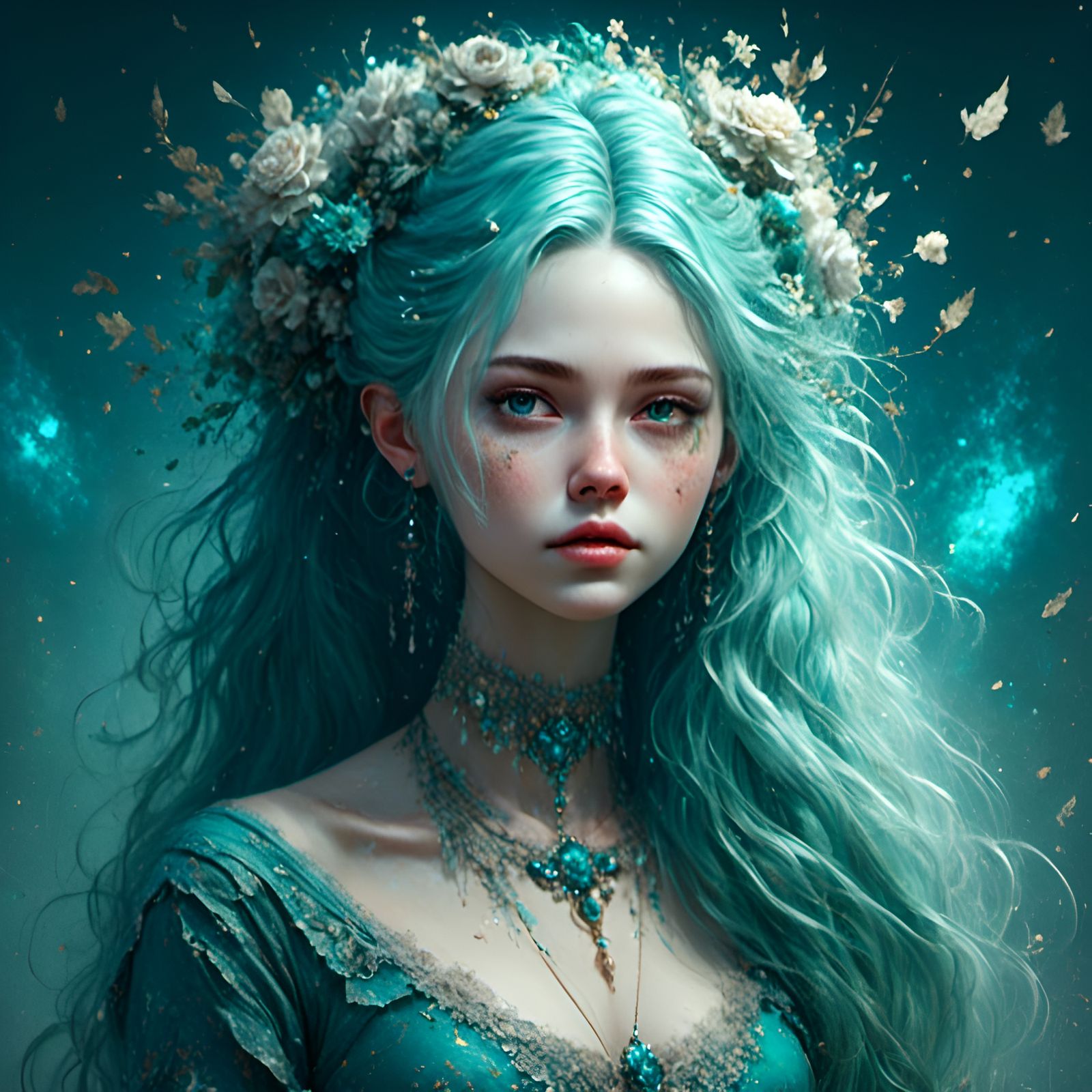 Baroque Painting of a Teal-Haired Girl