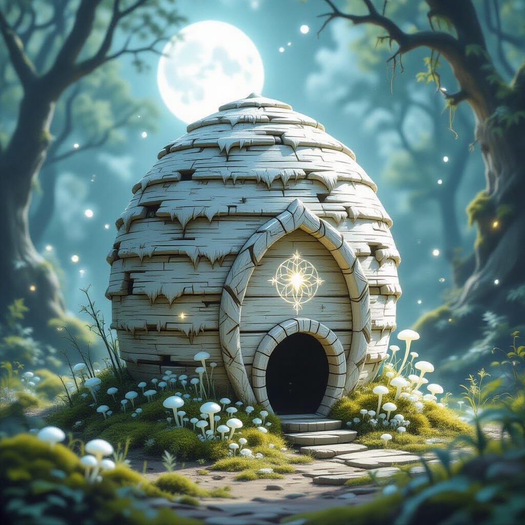 Mystical Beehive Carved with Celestial Patterns