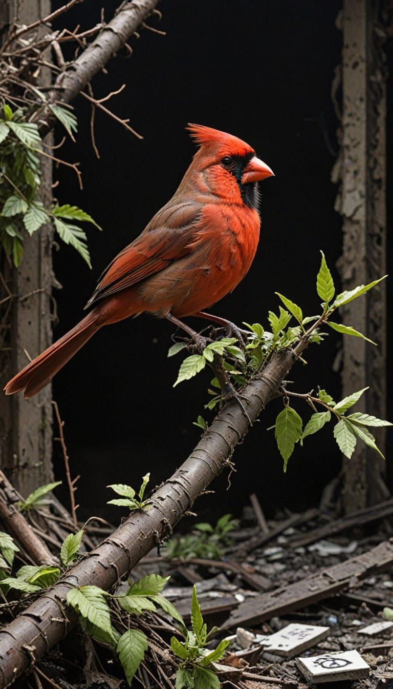 Cardinal in Post-Apocalyptic Wasteland