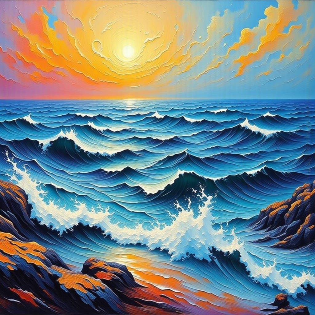 Stormy Seascape in Impasto Style