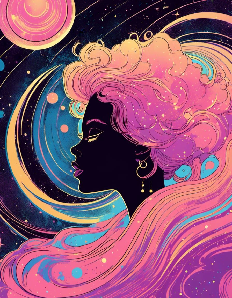 Marbled Pastel Portrait in Retro Comic Style