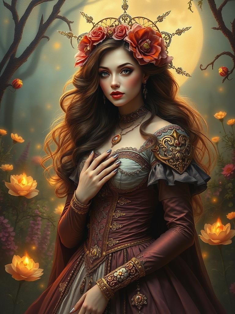 Goddess of Illusion in Moonlit Garden, Victorian Style