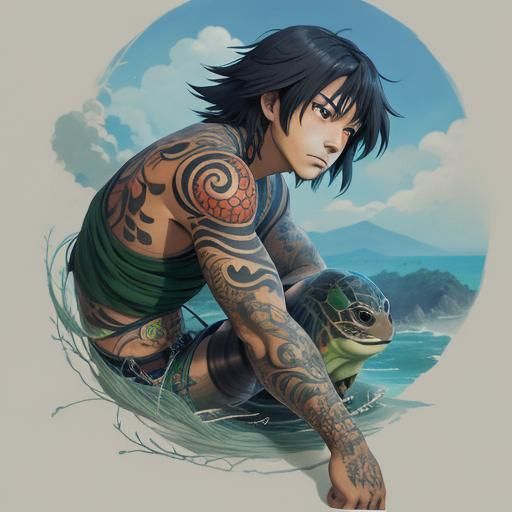 Tribal Turtle Tattoo Design in Anime Style