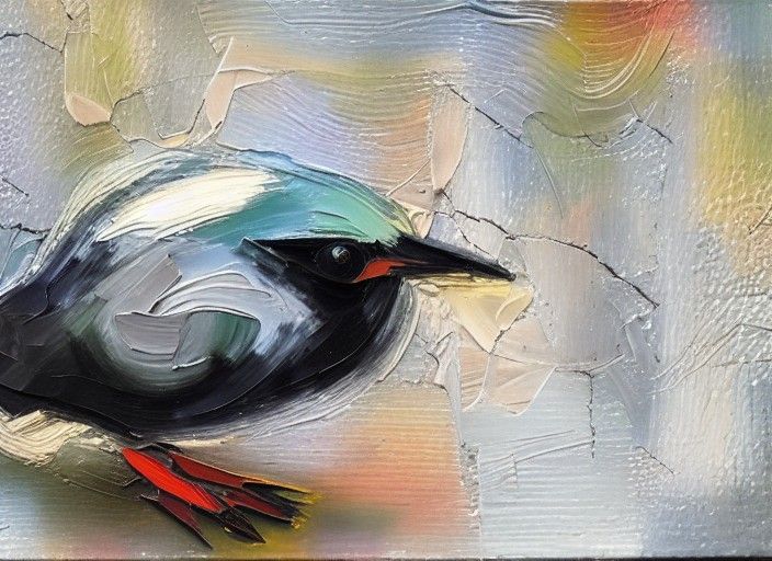 Bird in Asphalt Jungle, Expressionist Oil Painting