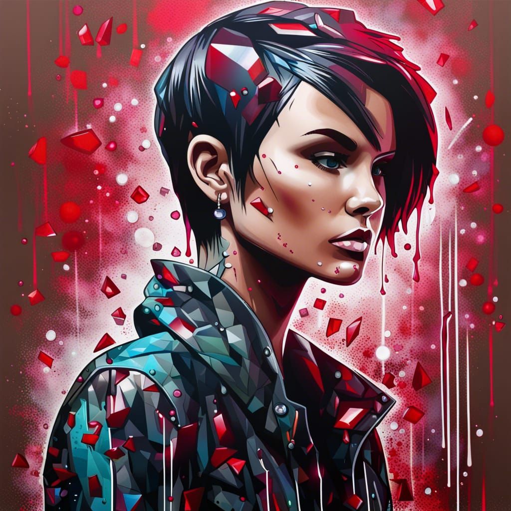 Glistening Ruby Rose in Graffiti Art Style