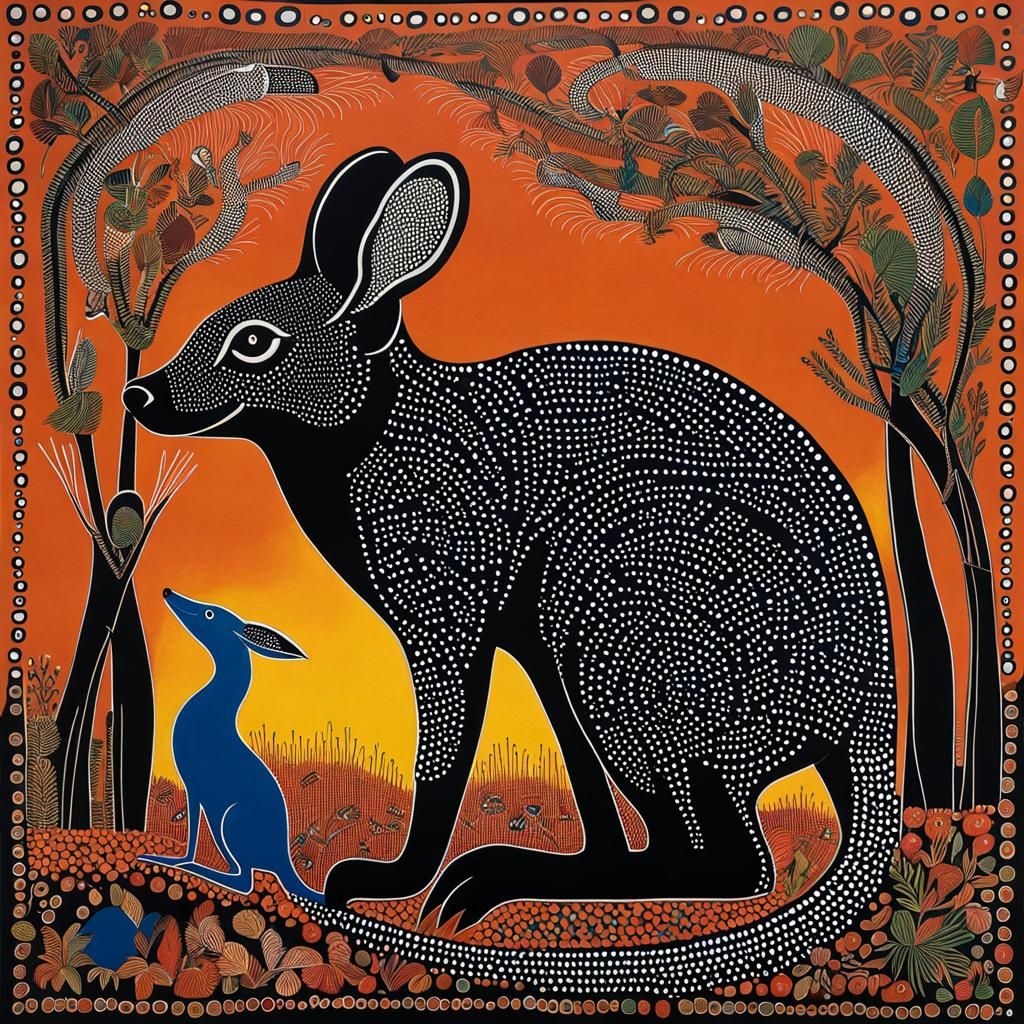 Australian Wildlife in Indigenous Dot Art Style