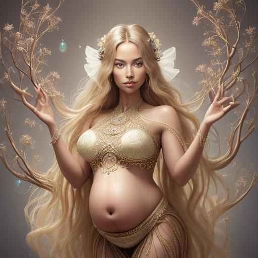 Ethereal Pregnant Nymphs Dancing in Sepia Tones