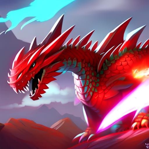 Cute Dragon in Red and Cyan with Cinematic Lighting