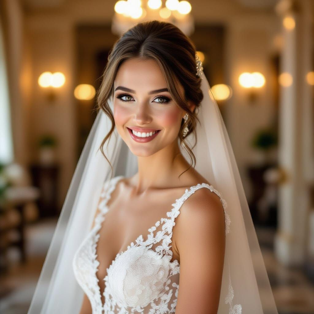 Elegant Bride in Romantic Indoor Setting