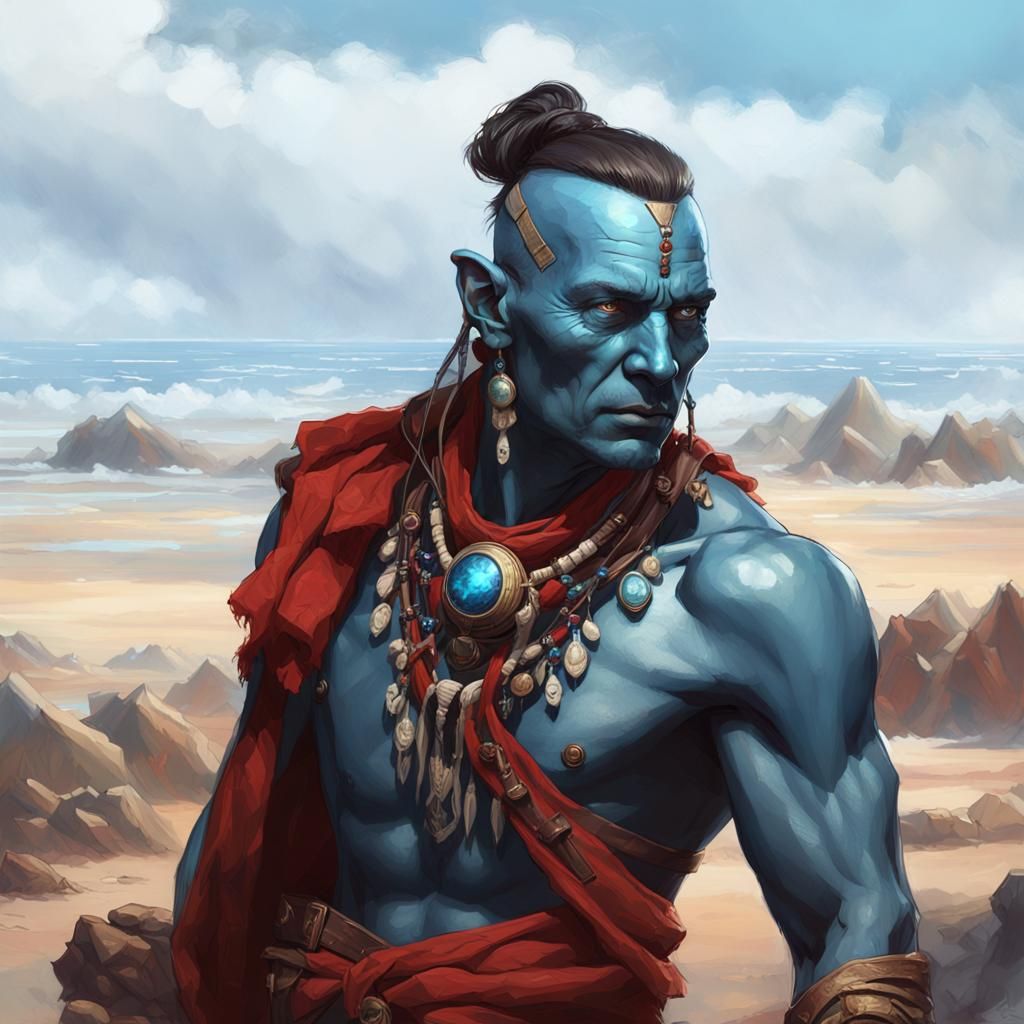 Blue Humanoids Portrait in Maximalist Digital Art Style