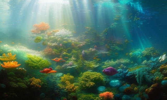 Exotic Aquatic Life: Hyperrealistic Underwater Oil Painting