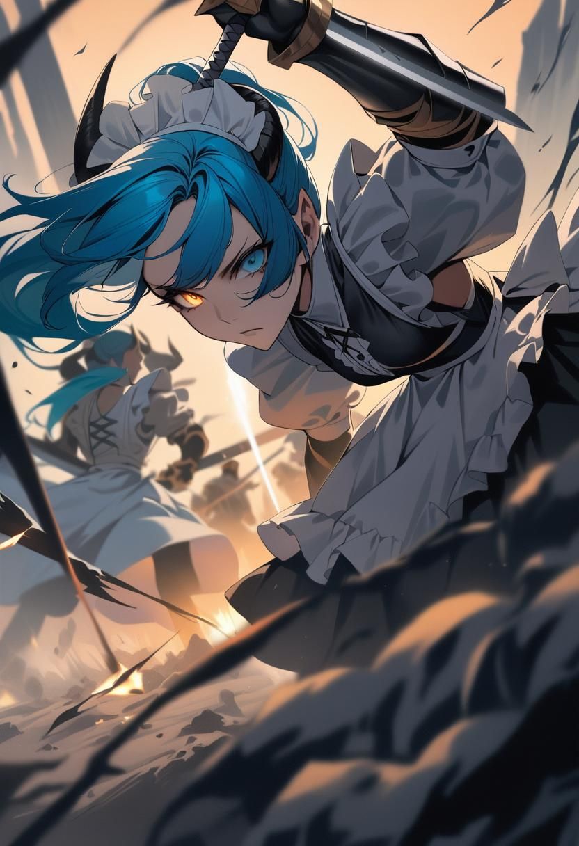 Aesthetic Demon Girl Sword Fight Masterpiece