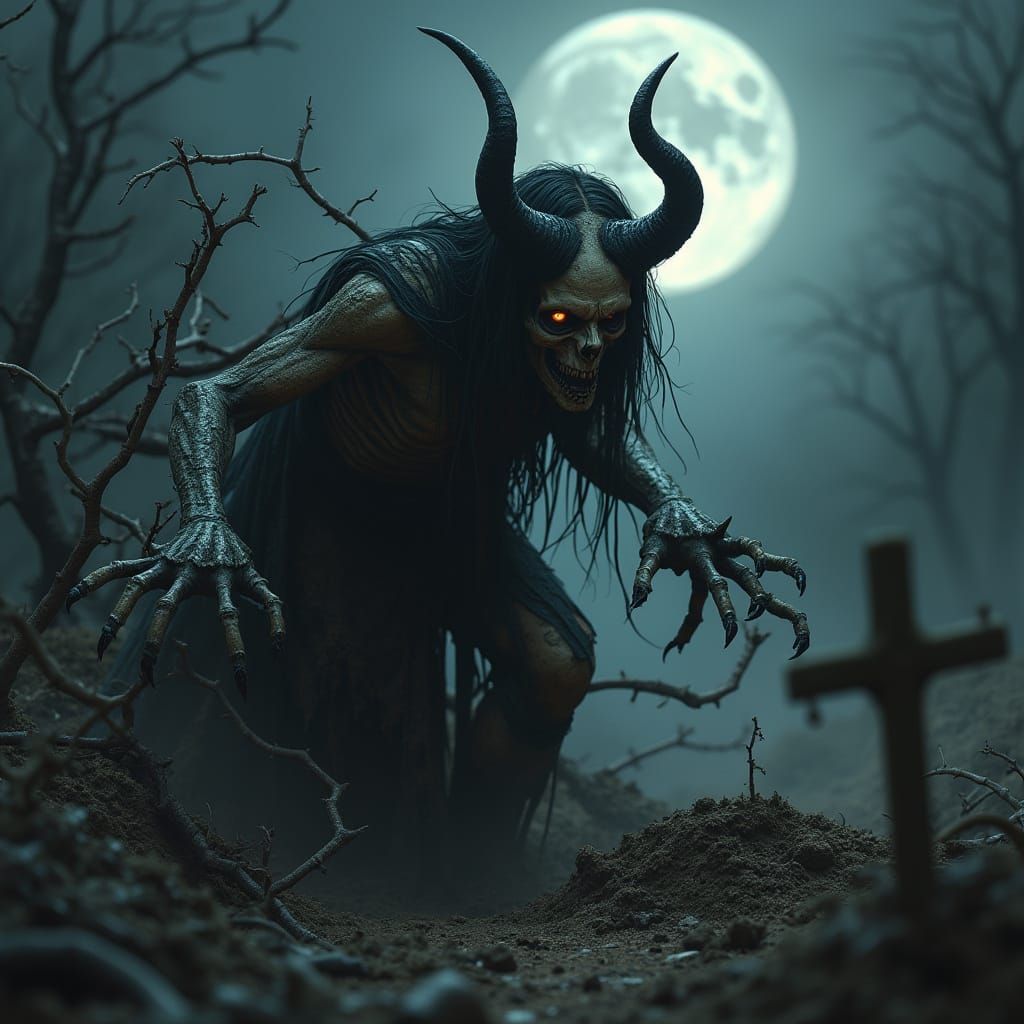 Evil Witch Rises From Grave Under Full Moon
