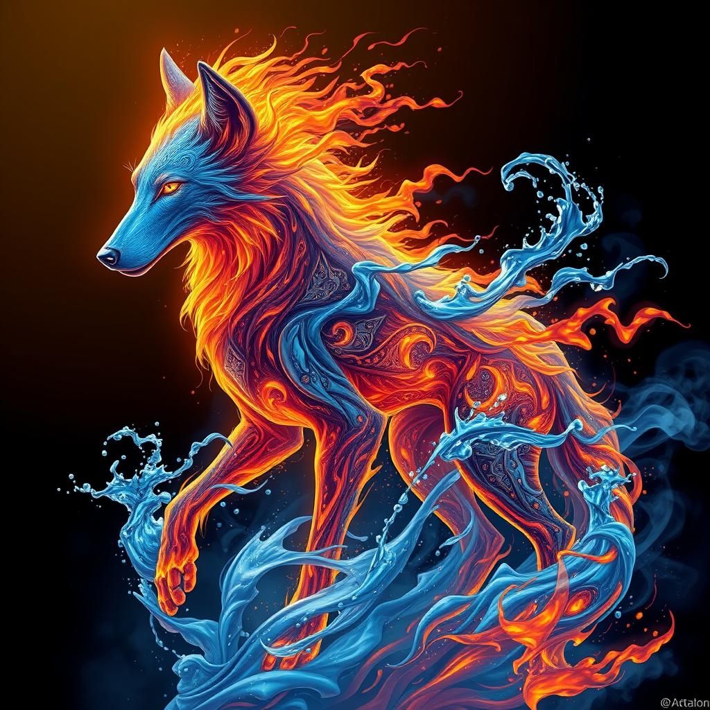 Elemental Lupine Spirit in High Fantasy Style