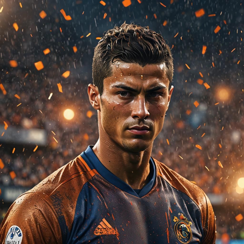 Cristiano Ronaldo Portrait in Dramatic Stadium Lighting