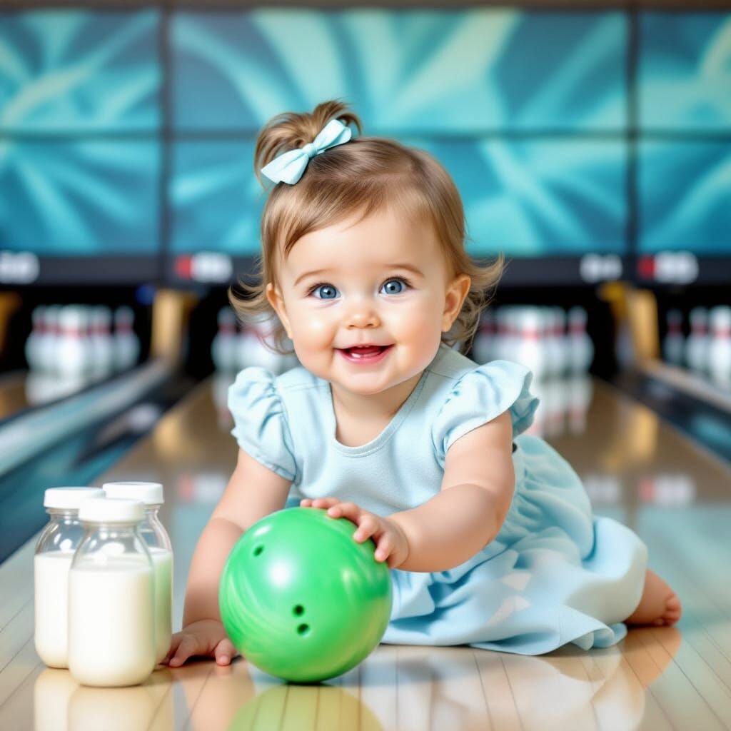 Toddler's Triumphant Bowling Game