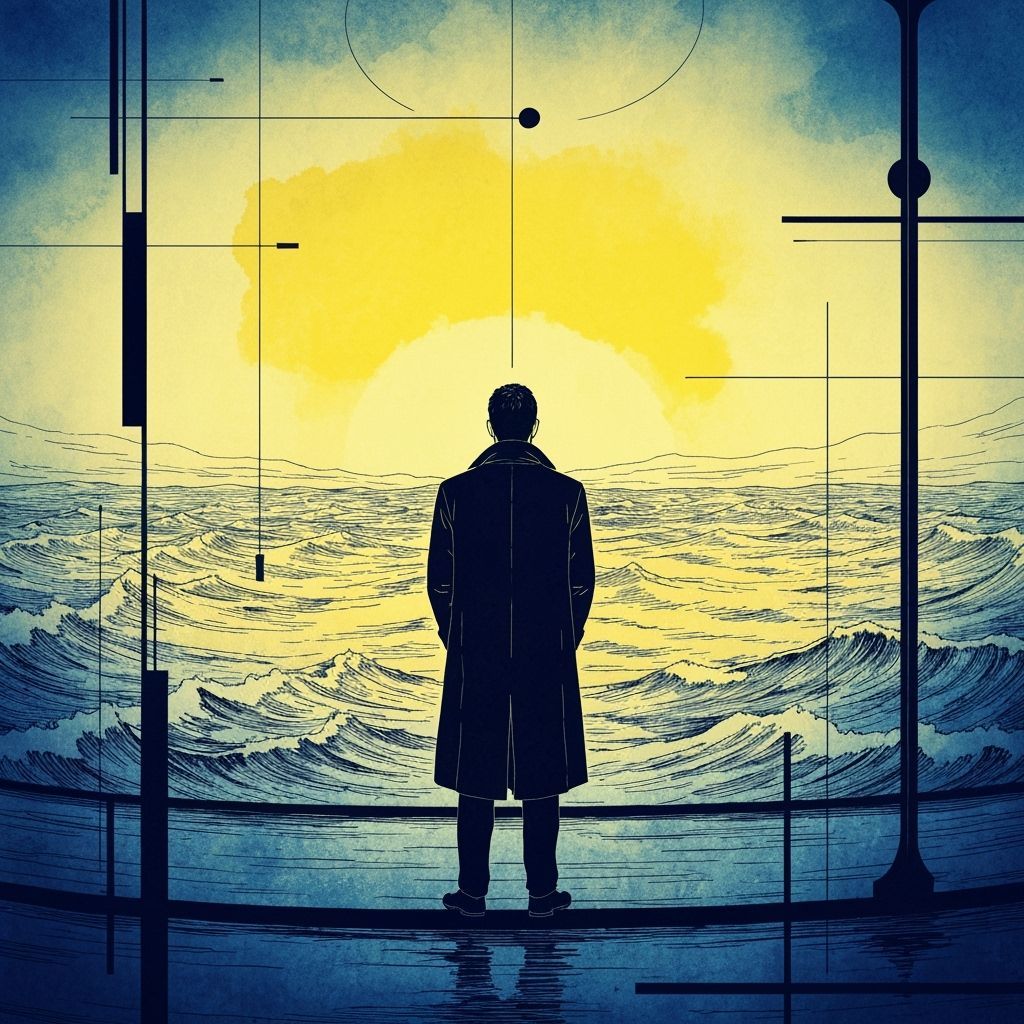 Contemplative Man Before Ocean: Beksinski-Inspired Surreal A...