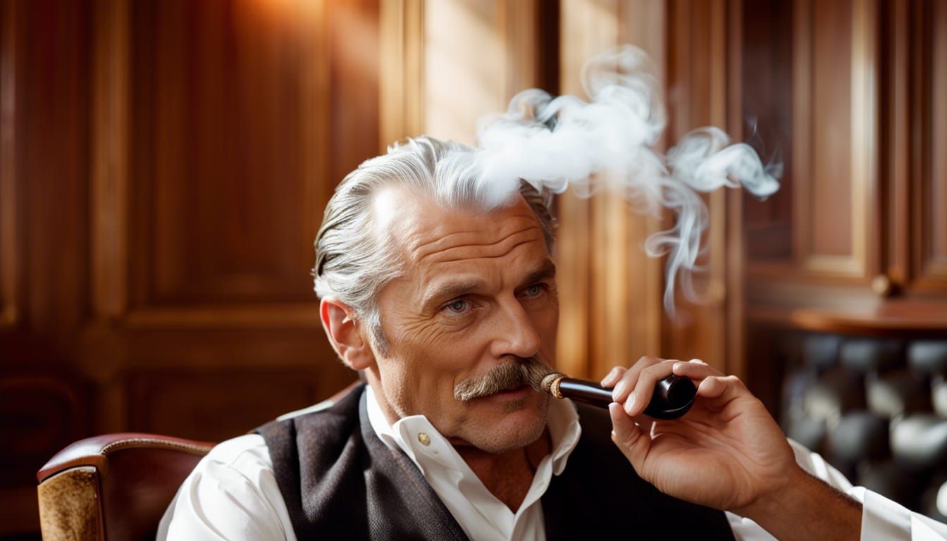 Relaxing with his pipe.