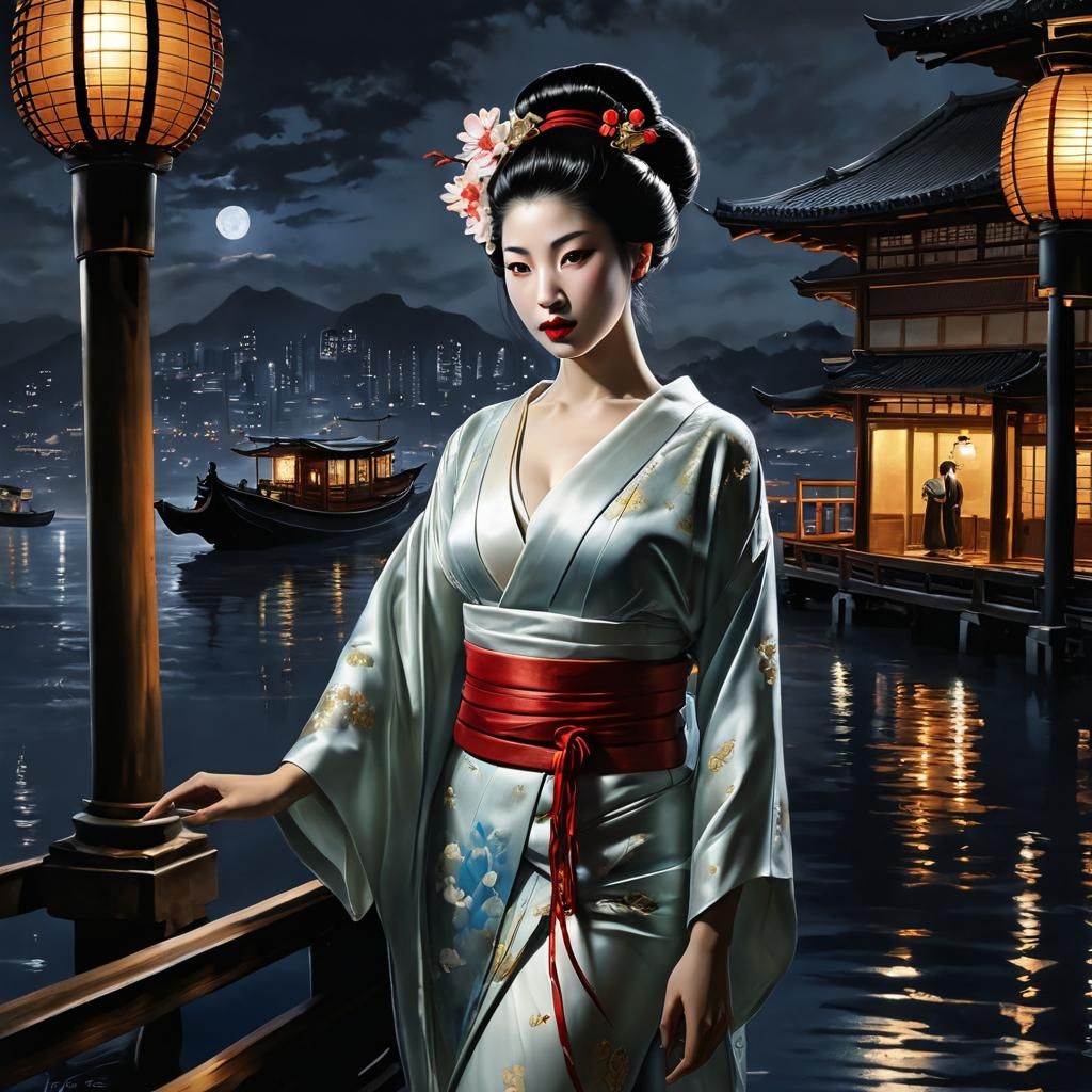 Geisha in Harbour Nights, Volumetric Lighting Art
