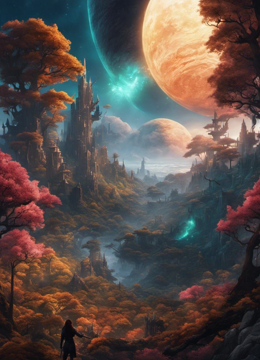 Fantasy Galaxy City on the Moon Surface