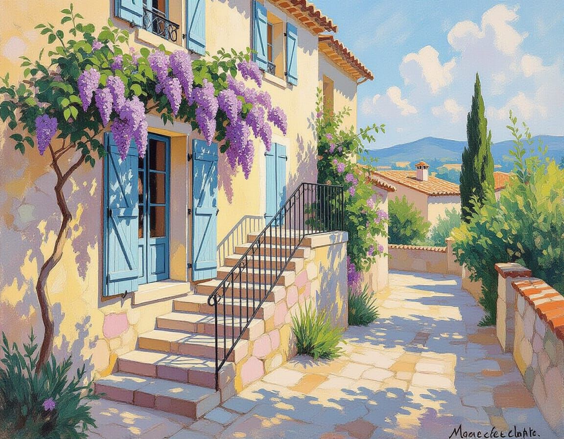 Lilac-Clad House in Provence: Watercolour Painting