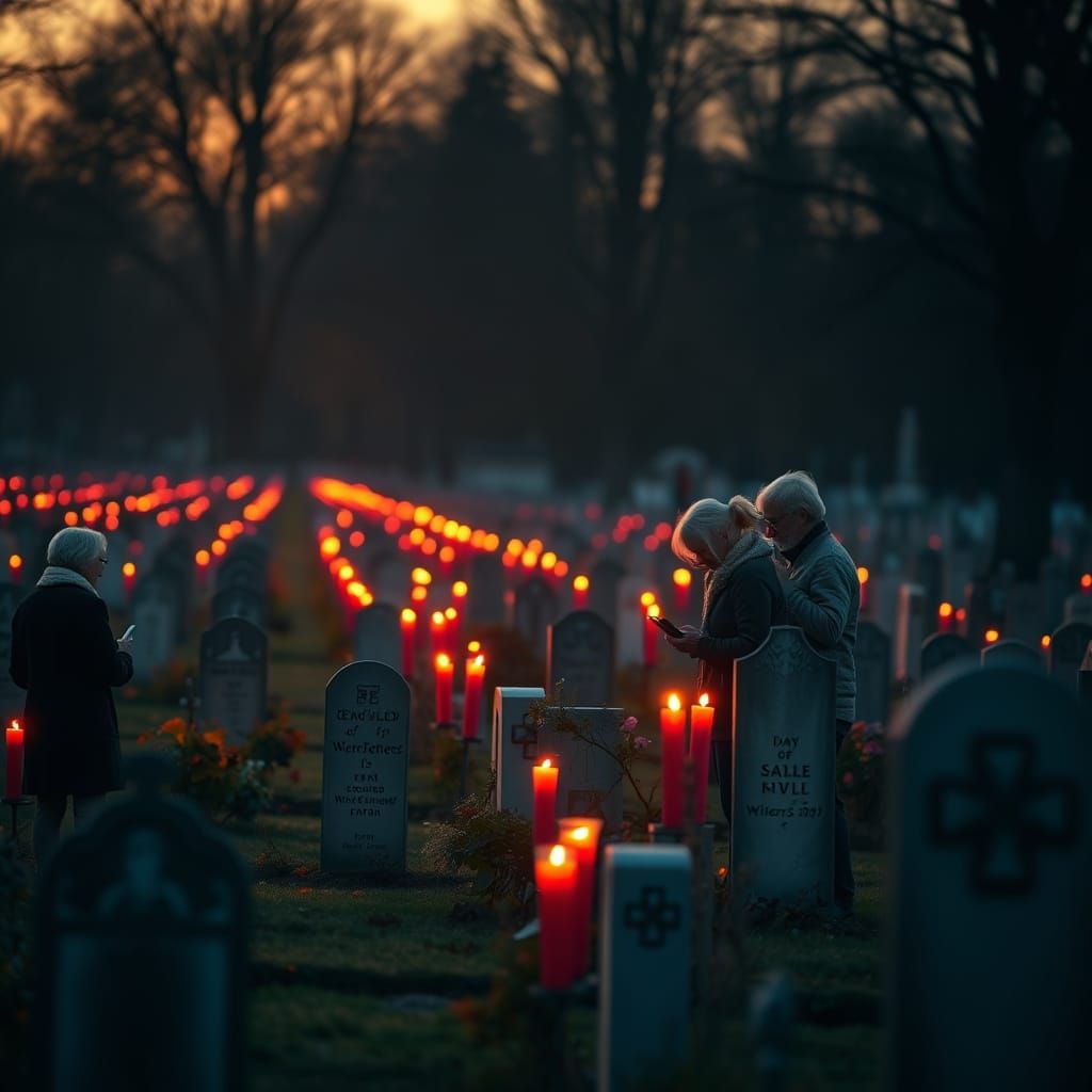 All Souls' Day Cemetery Scene at Sunset