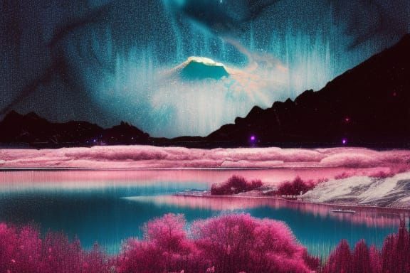 Icy Lake Landscape at Twilight: Photorealistic Digital Art