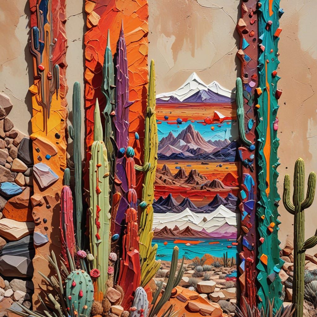 Vibrant Desert Landscape in Impasto Oil Paint Style