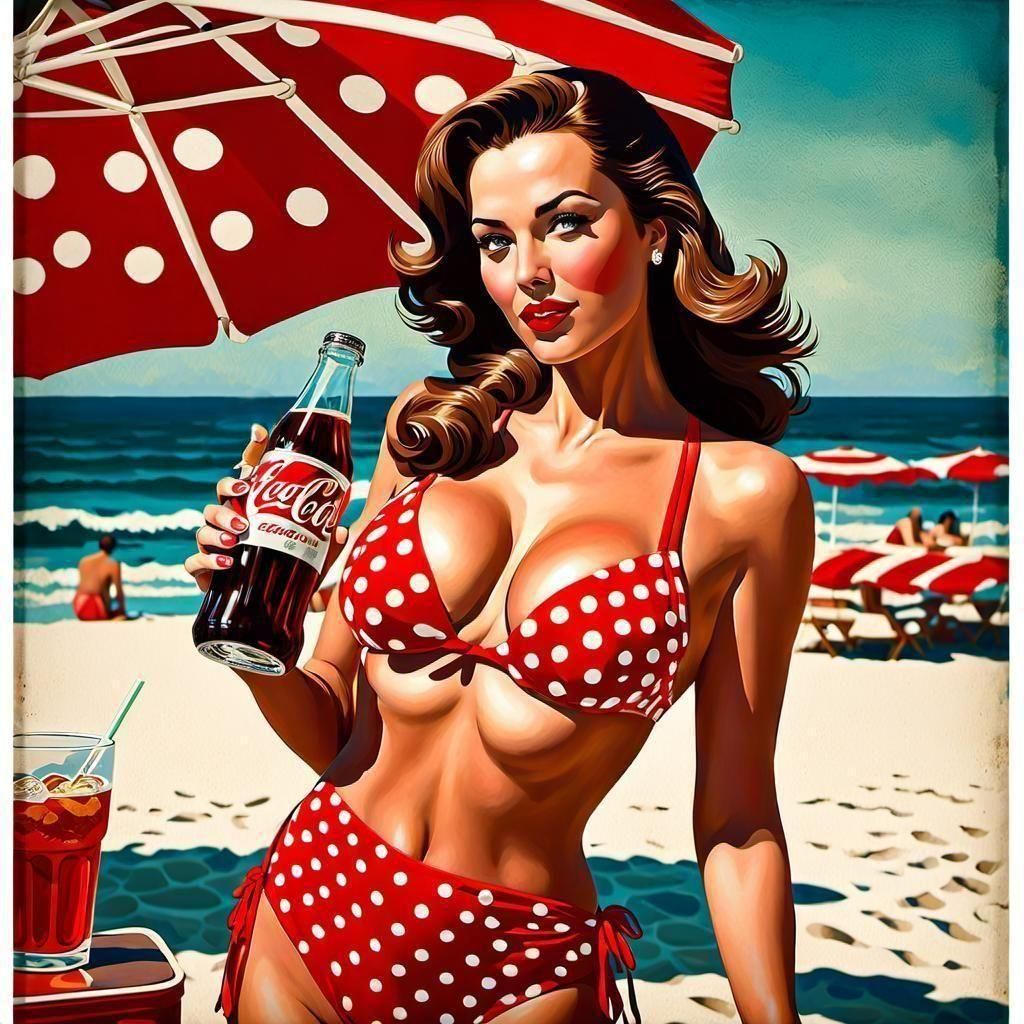 Vintage Travel Poster of Woman on Beach