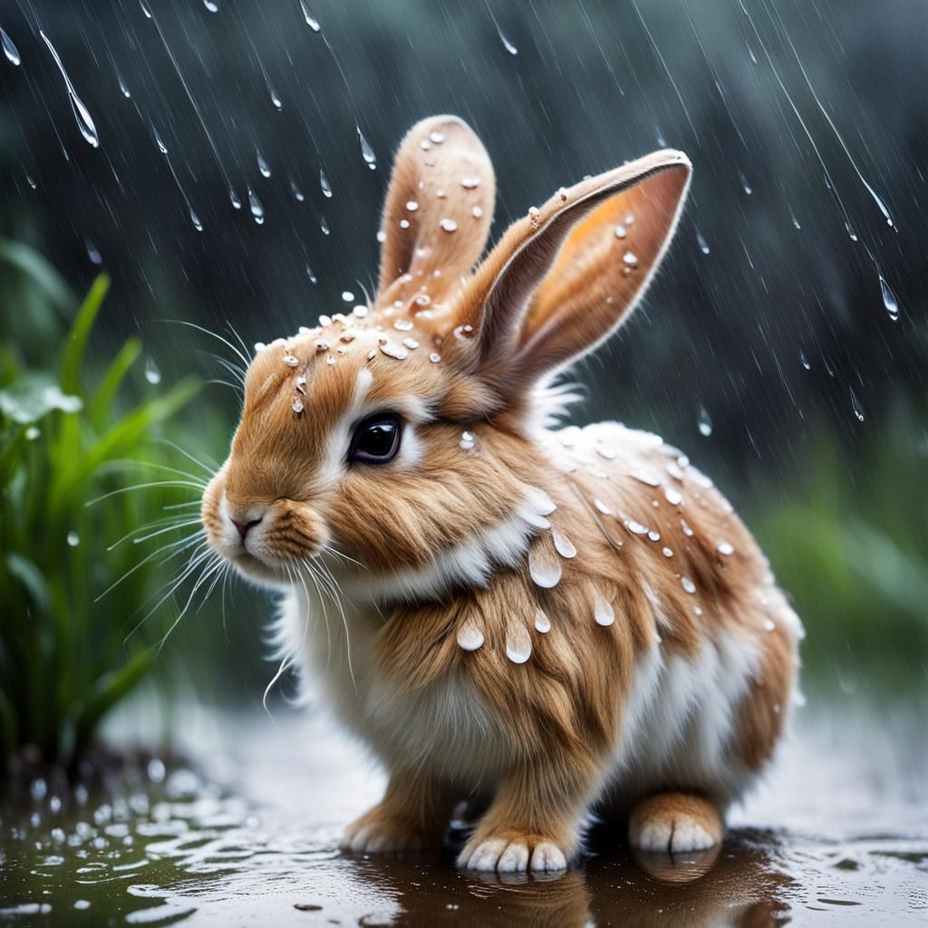 Bunny Rabbit Caught in a Downpour