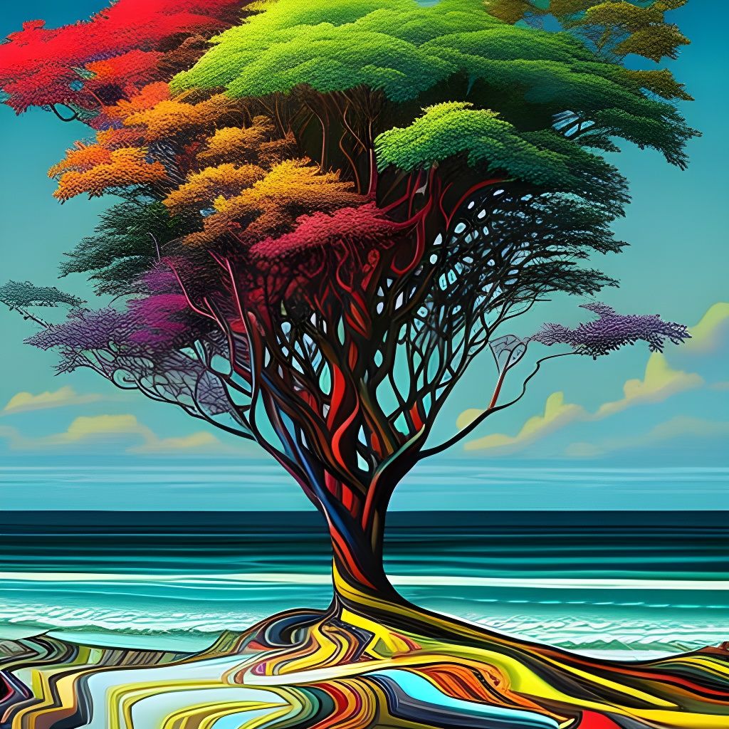 Colorful Abstract Tree in Sweeping Seascape Style