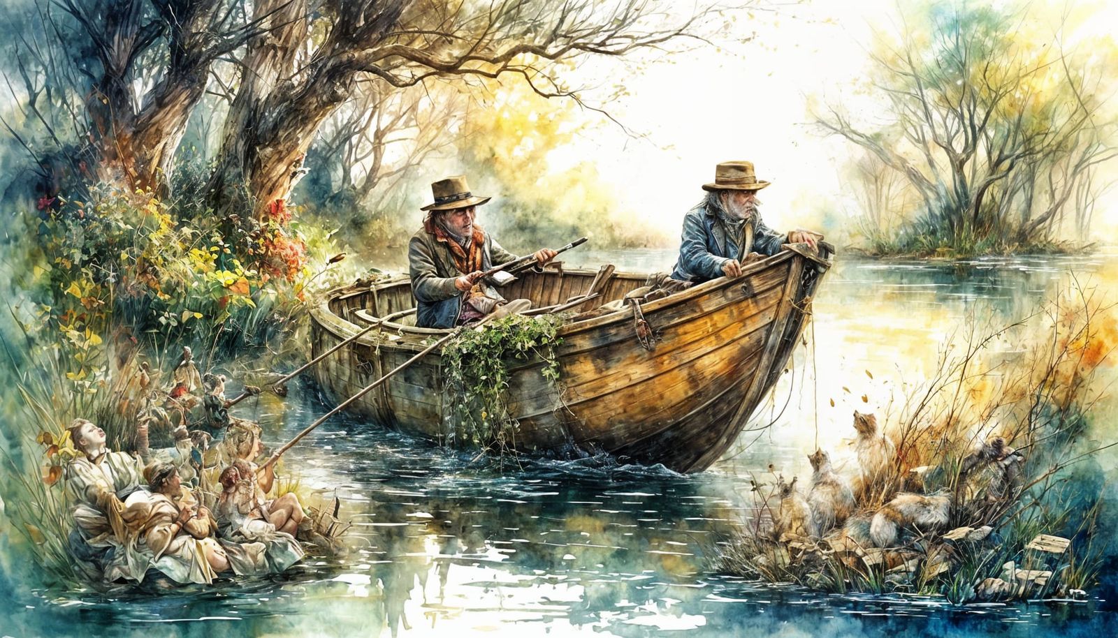 Wind in the Willows: Watercolour Impasto River Scene