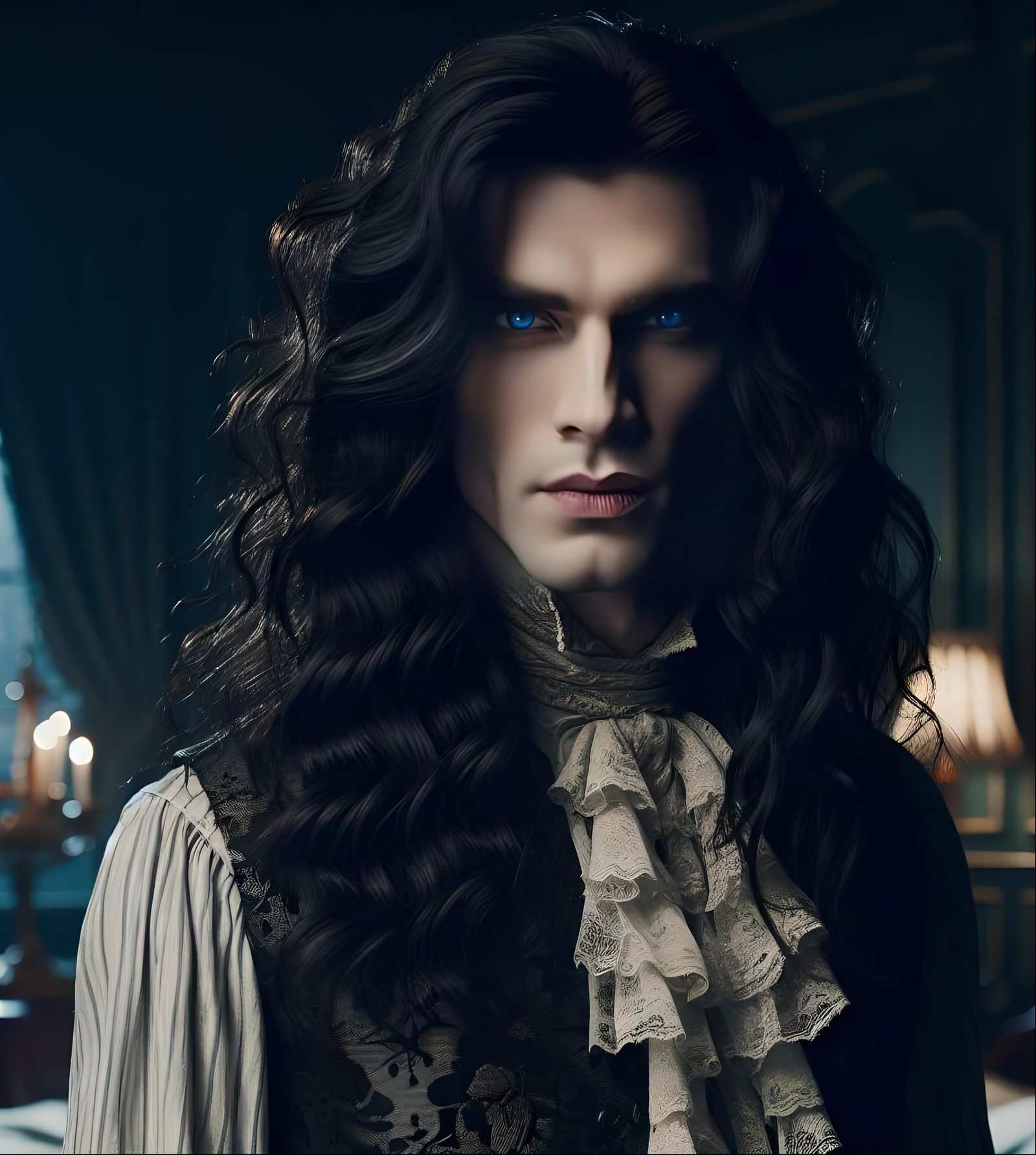 Handsome French Vampire in Gothic Bedroom