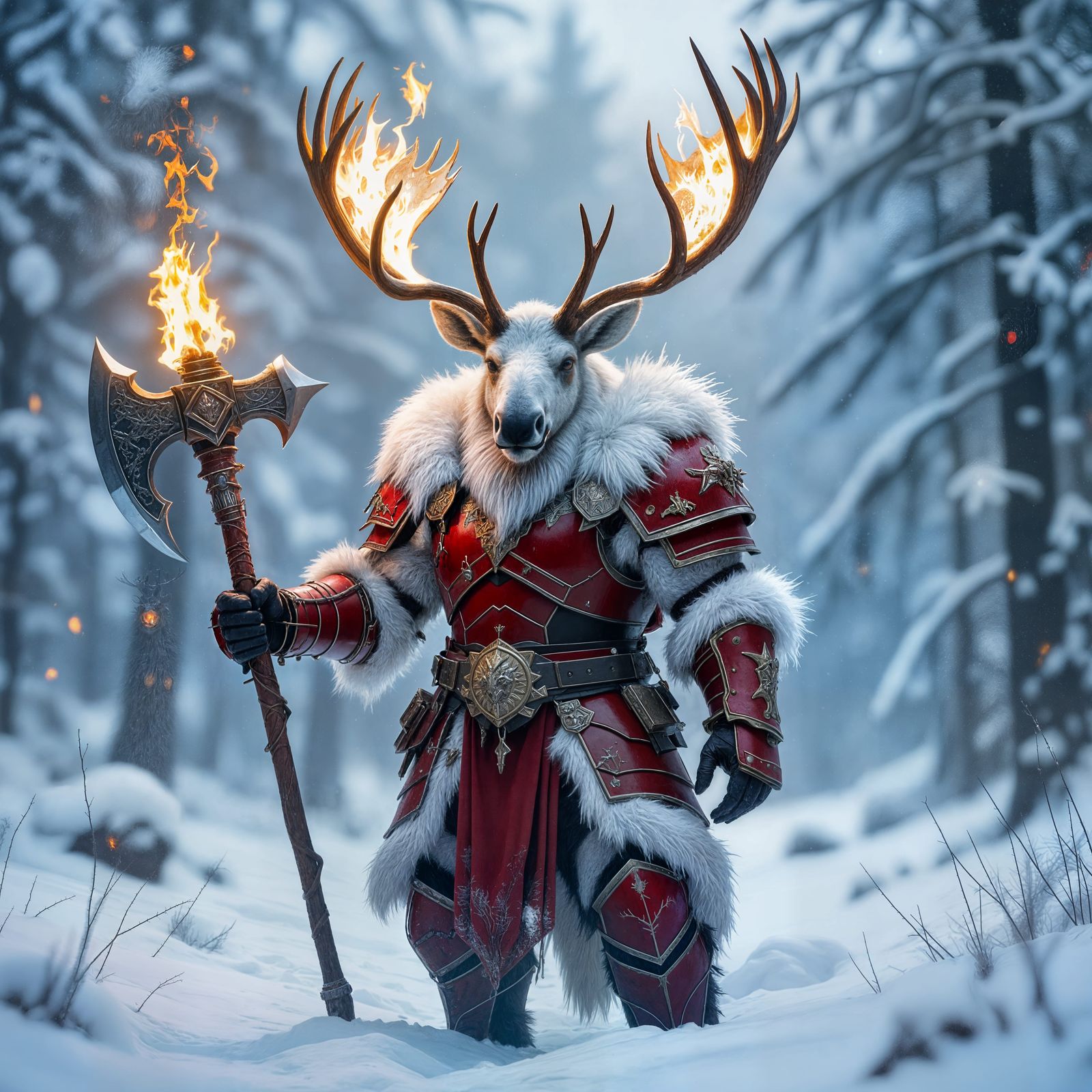 Elegant Fantasy Warrior with Blazing Antlers