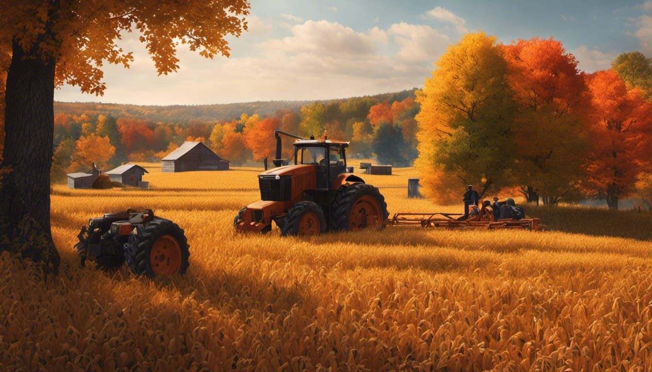 Harvest Time Diorama in Hyperrealistic Impressionist Style