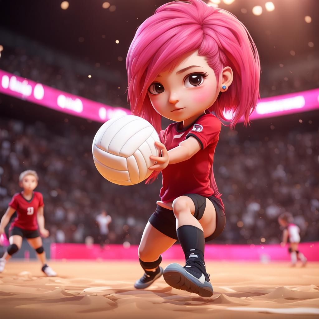 Chibi Volleyball Player in Detailed Matte Painting