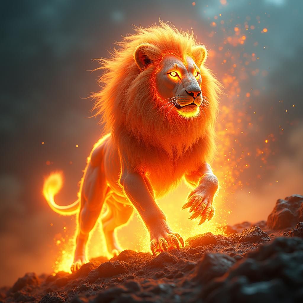 Fiery Lion Emerging from Inferno in Unreal Engine 5