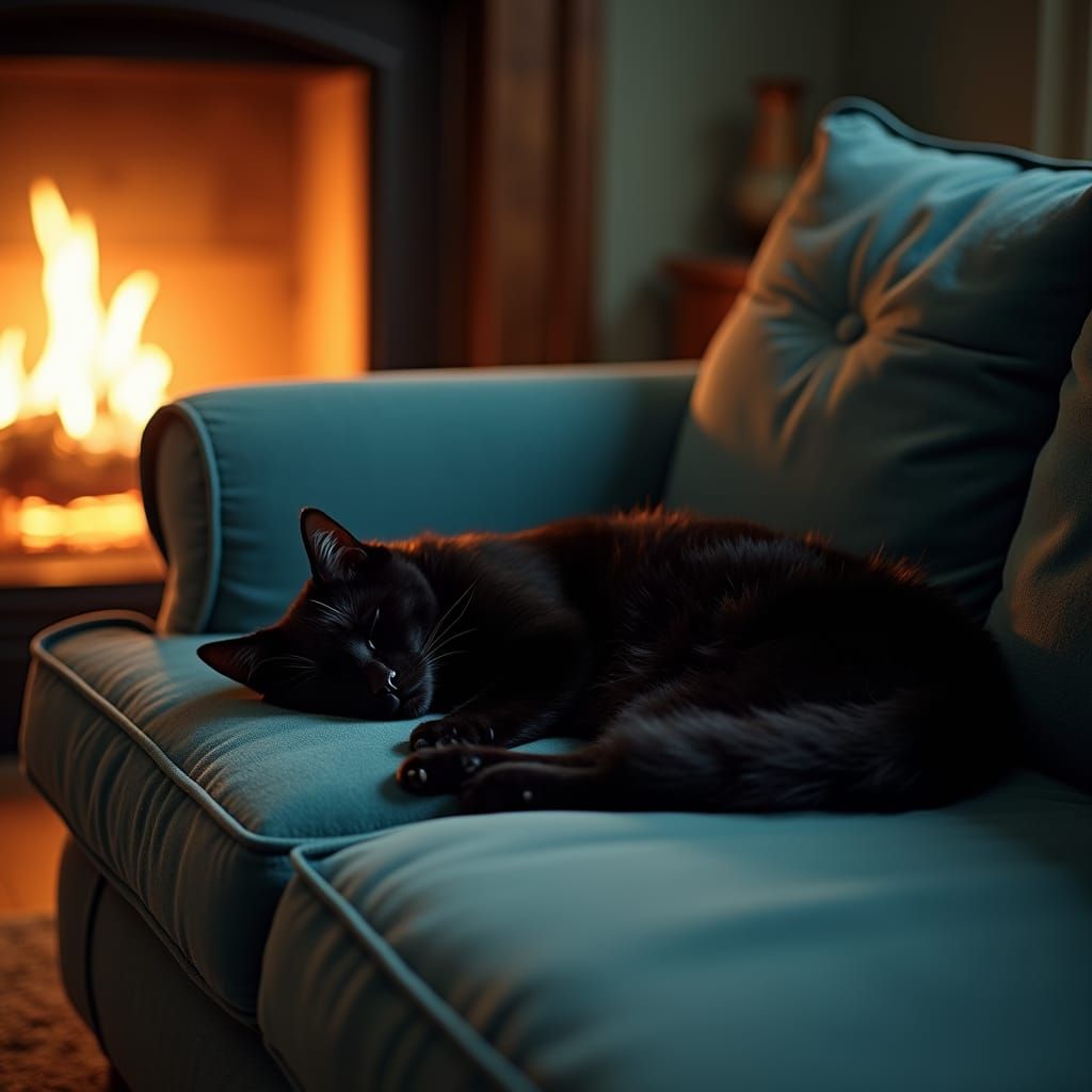 Black Cat Napping: Cinematic Warm Light