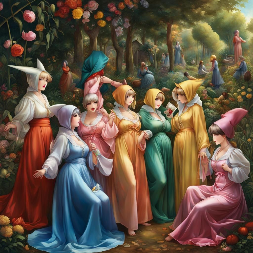 BBW Women in Rainbow Satin, Anime Art Style