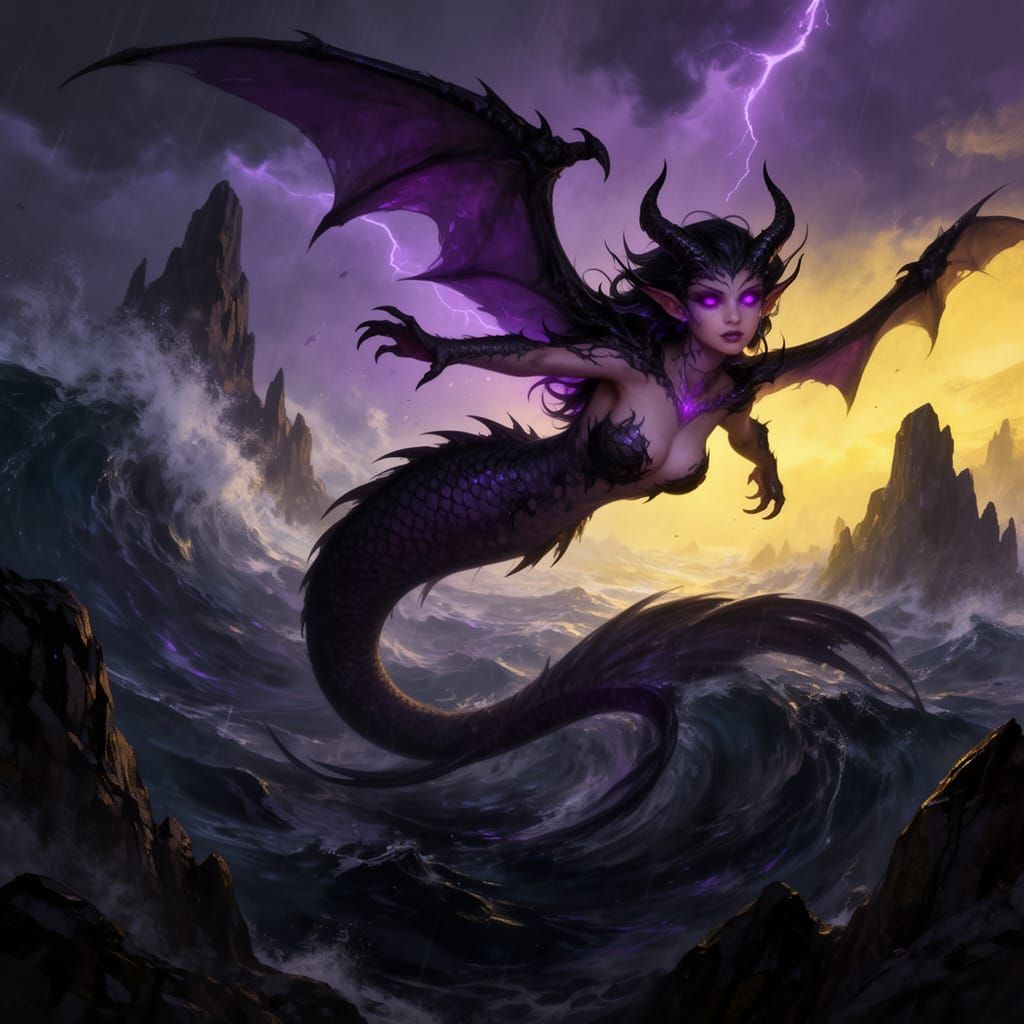 Dark Mermaid Queen Controls Stormy Seas
