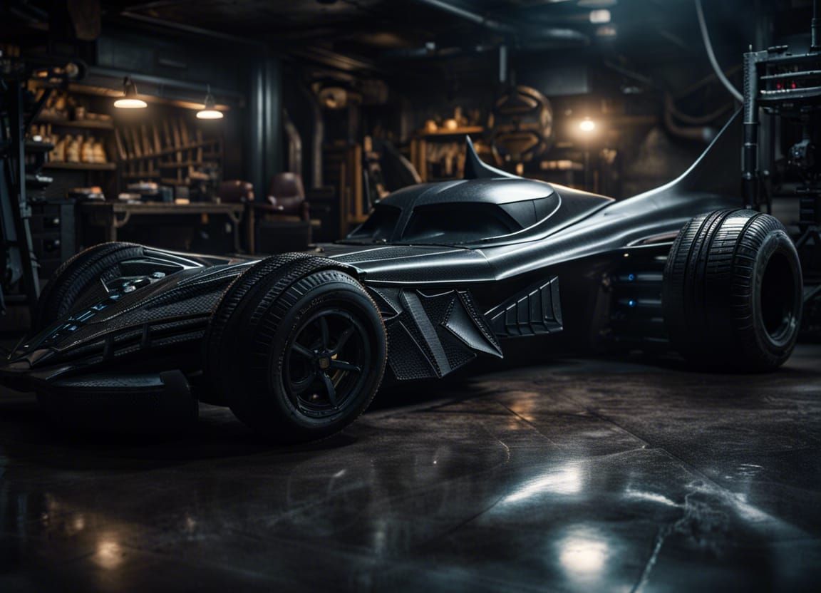 Batman and Batmobile in Hyperrealistic Batcave