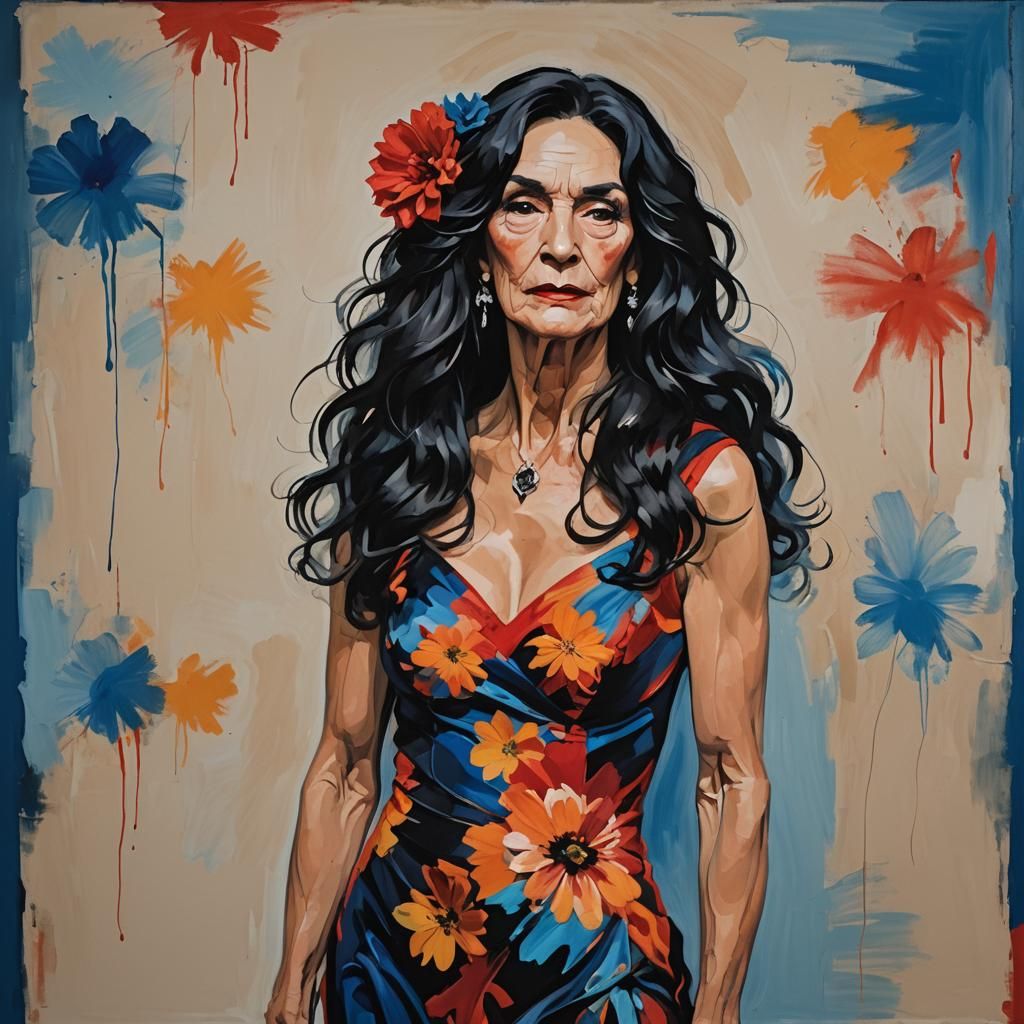 Elderly Crossdresser as Carmen, in Abstract Expressionism