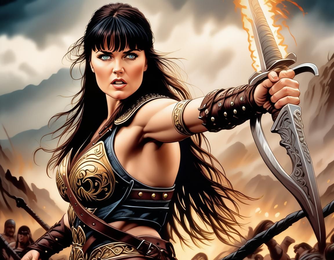 Youthful Xena, Warrior Princess in Comic Book Art