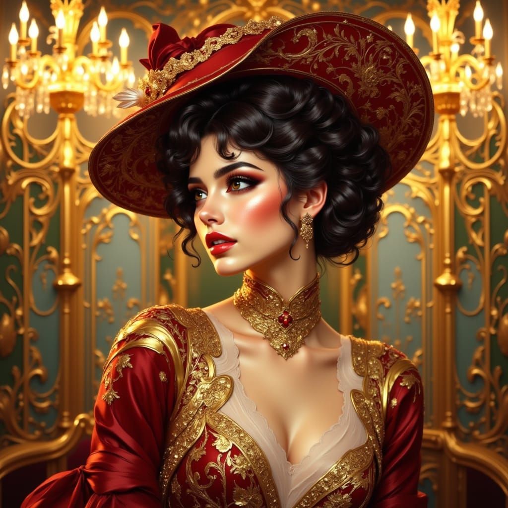 Parisian Woman in Belle Epoque Style, Digital Portrait