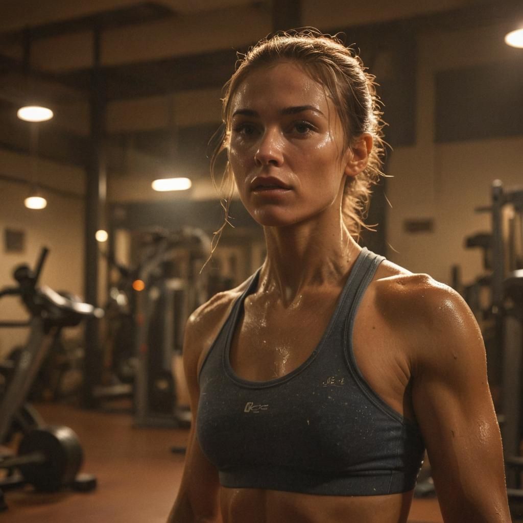 Intense Weightlifter in Dimly Lit Gym: Sepia Tone